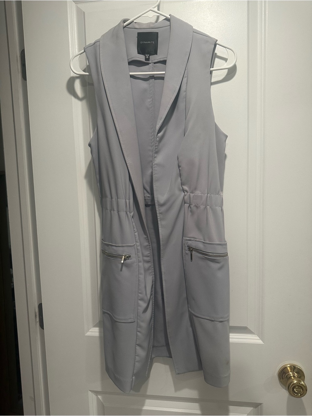 Dynamite Light Gray Sleeveless Long Vest with Zip Pockets